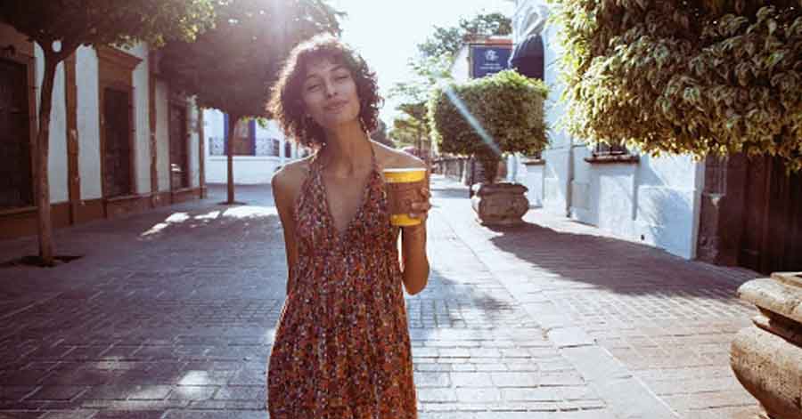 A woman in the street.